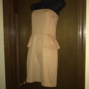 Strapless gold metallic mini dress by Must Have